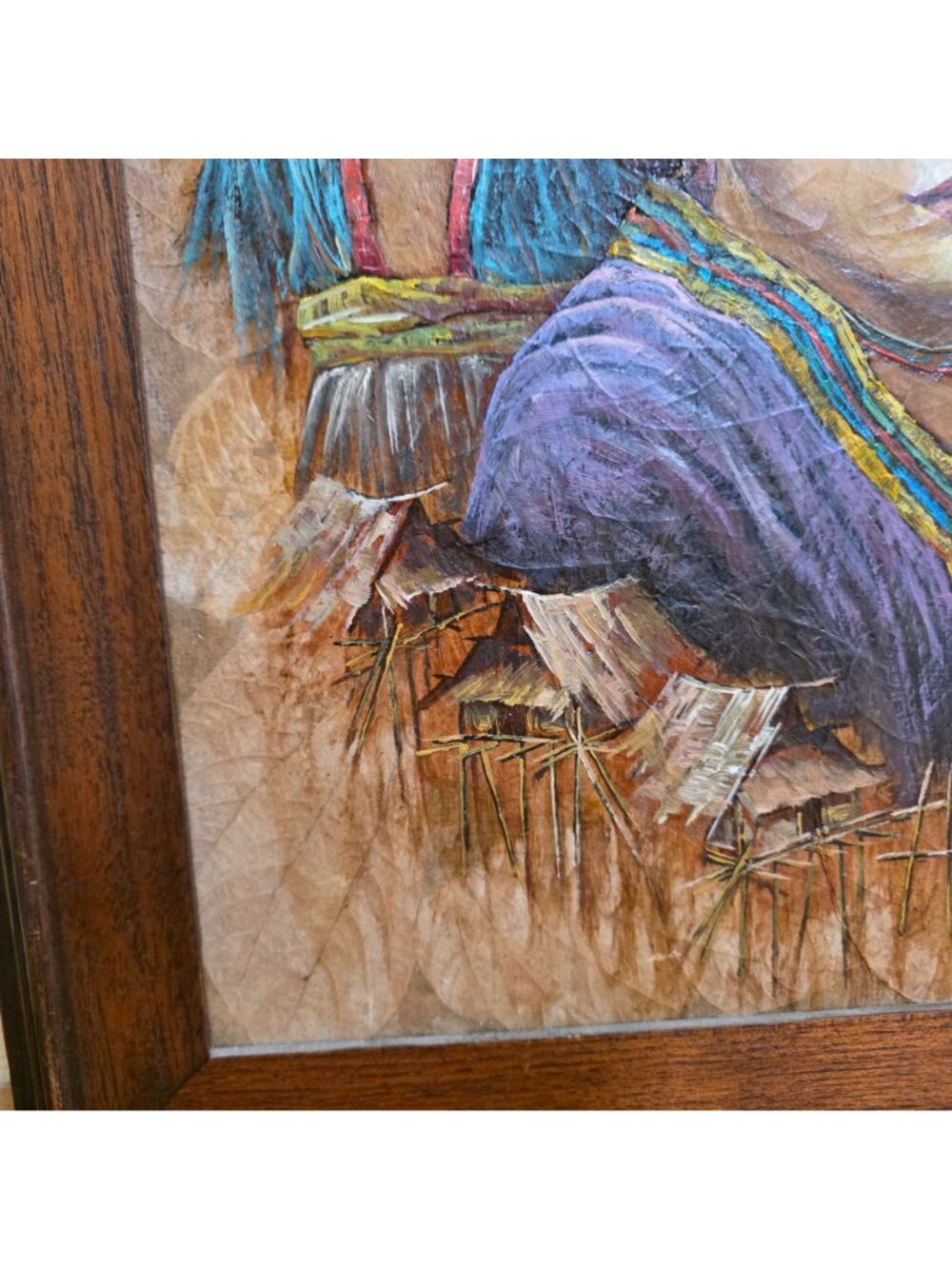 Painting On Tobacco Leaves by MAITREE JUNTAROOPAMAI Mother & Child 12x16" - Picture 7 of 13